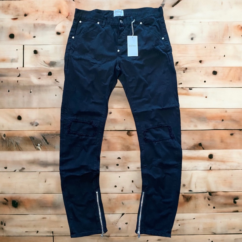 Mac Keen Jeans Men Button Fly Black Denim Jeans Patched Knee Size 36 Zipper Legs